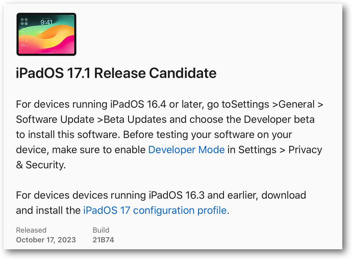 IPadOS 17 1 Release Candidate