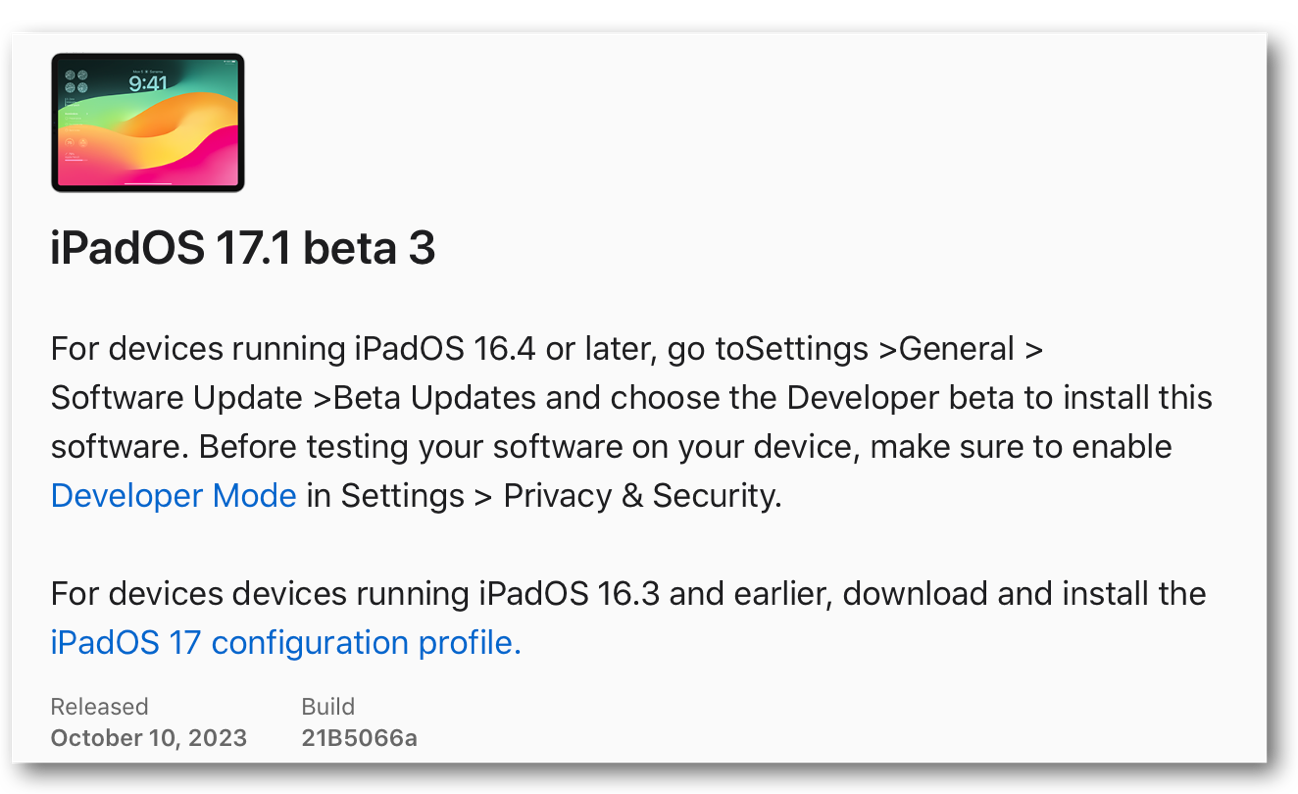 IPadOS 17 1 beta 3