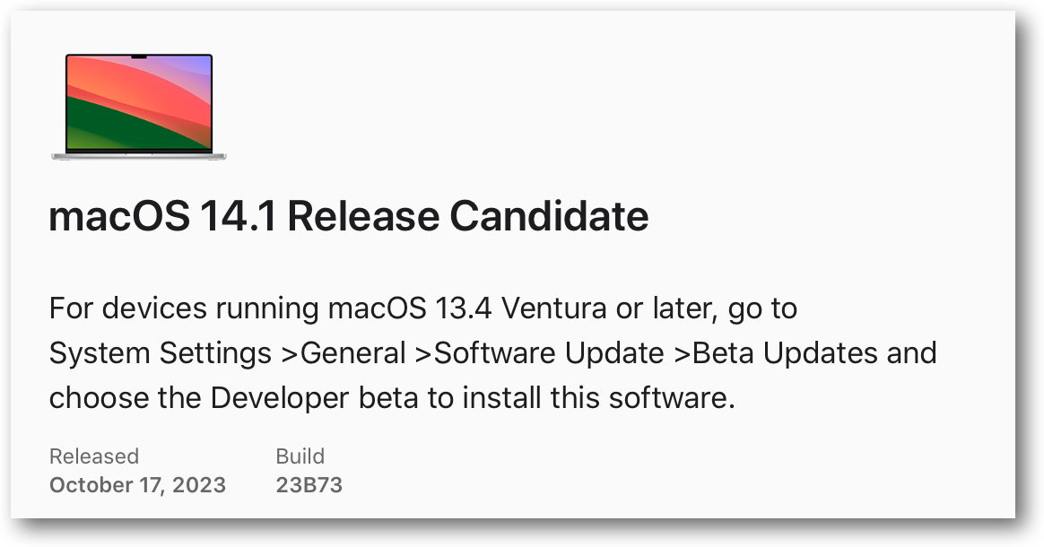 MacOS 14 1 Release Candidate