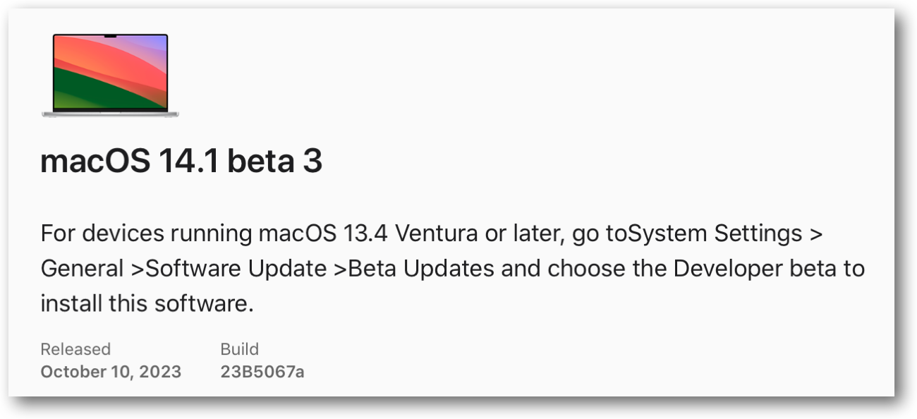 MacOS 14 1 beta 3