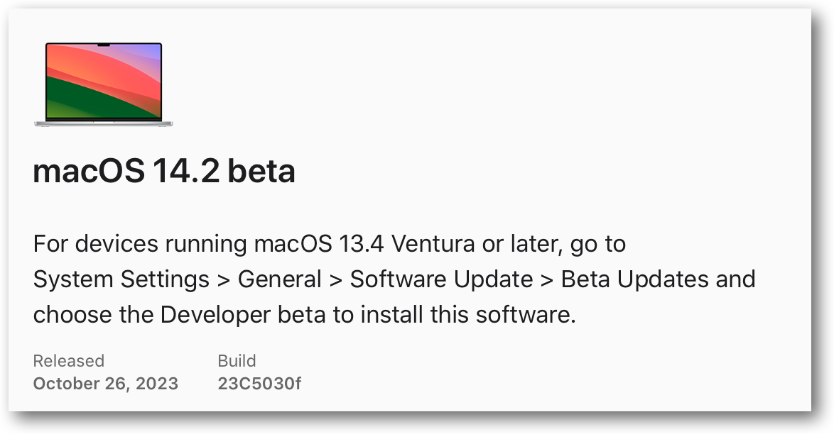 MacOS 14 2 beta