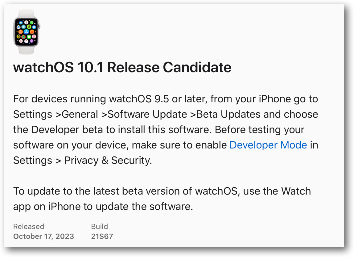 WatchOS 10 1 Release Candidate