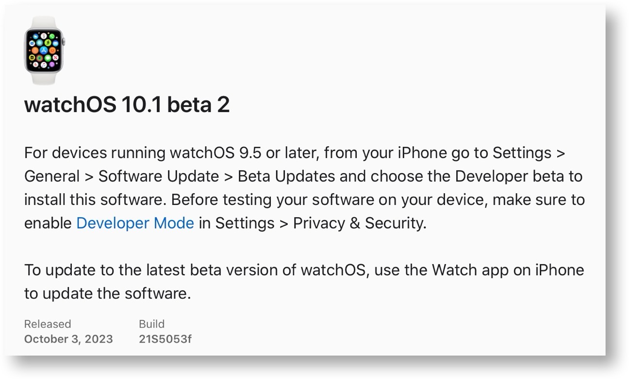 WatchOS 10 1 beta 2