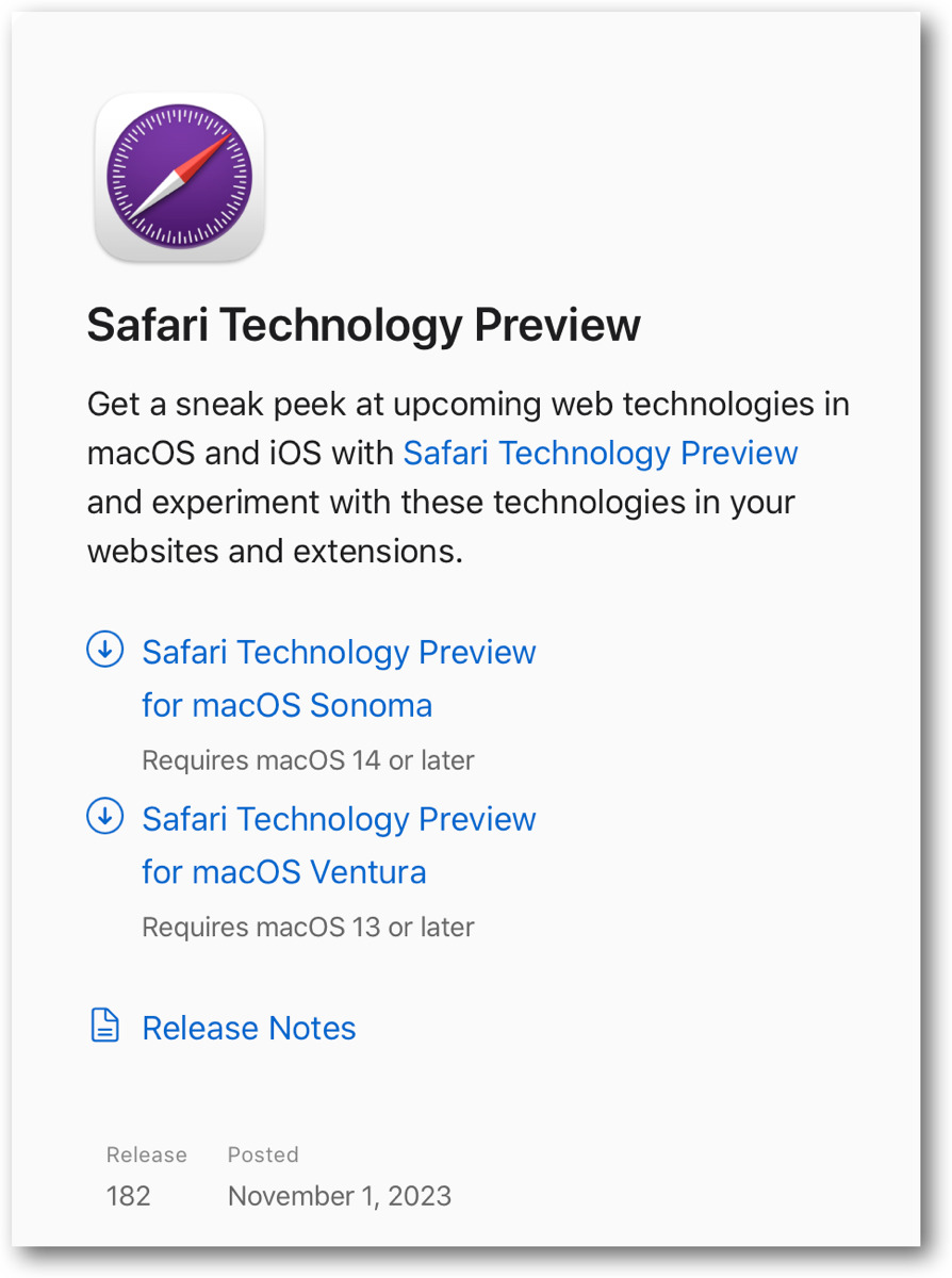 Safari Technology Preview  182