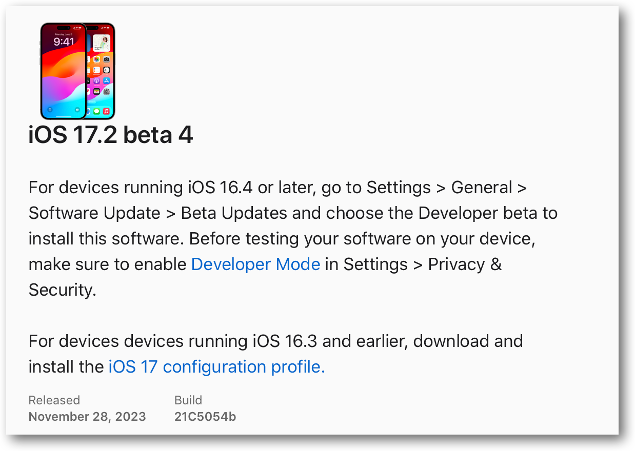 IOS 17 2 beta 4