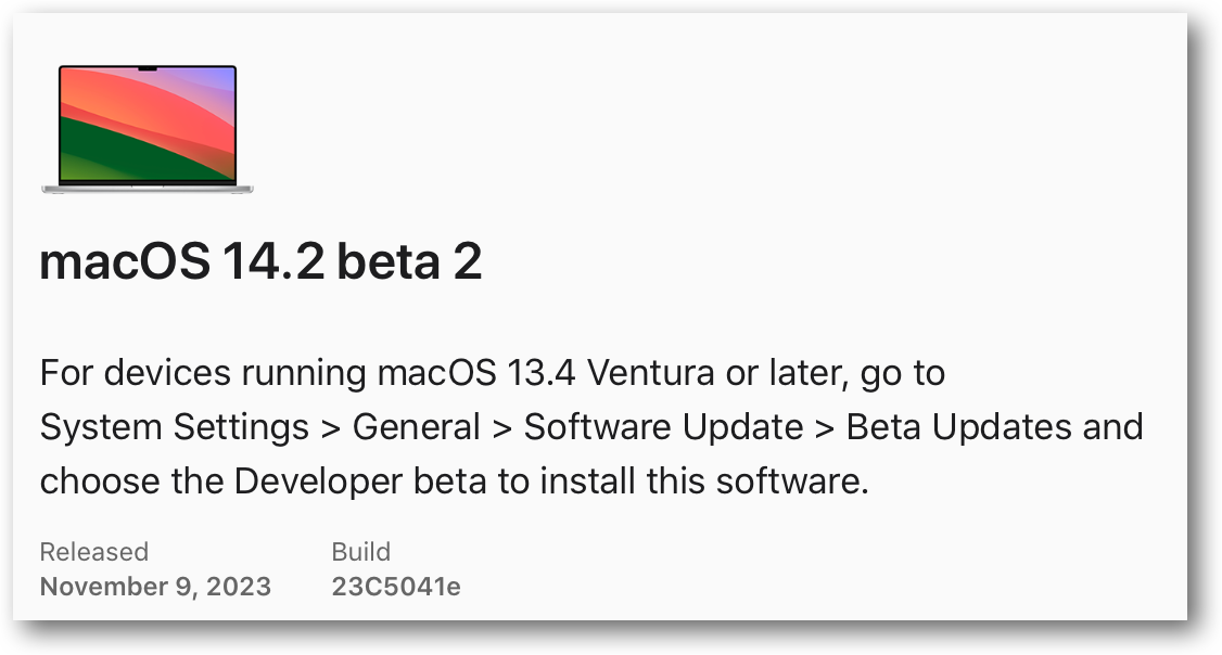 MacOS 14 2 beta 2