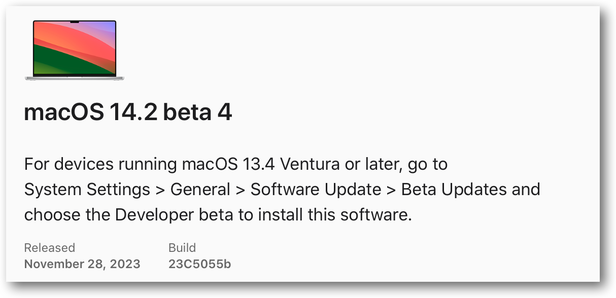 MacOS 14 2 beta 4