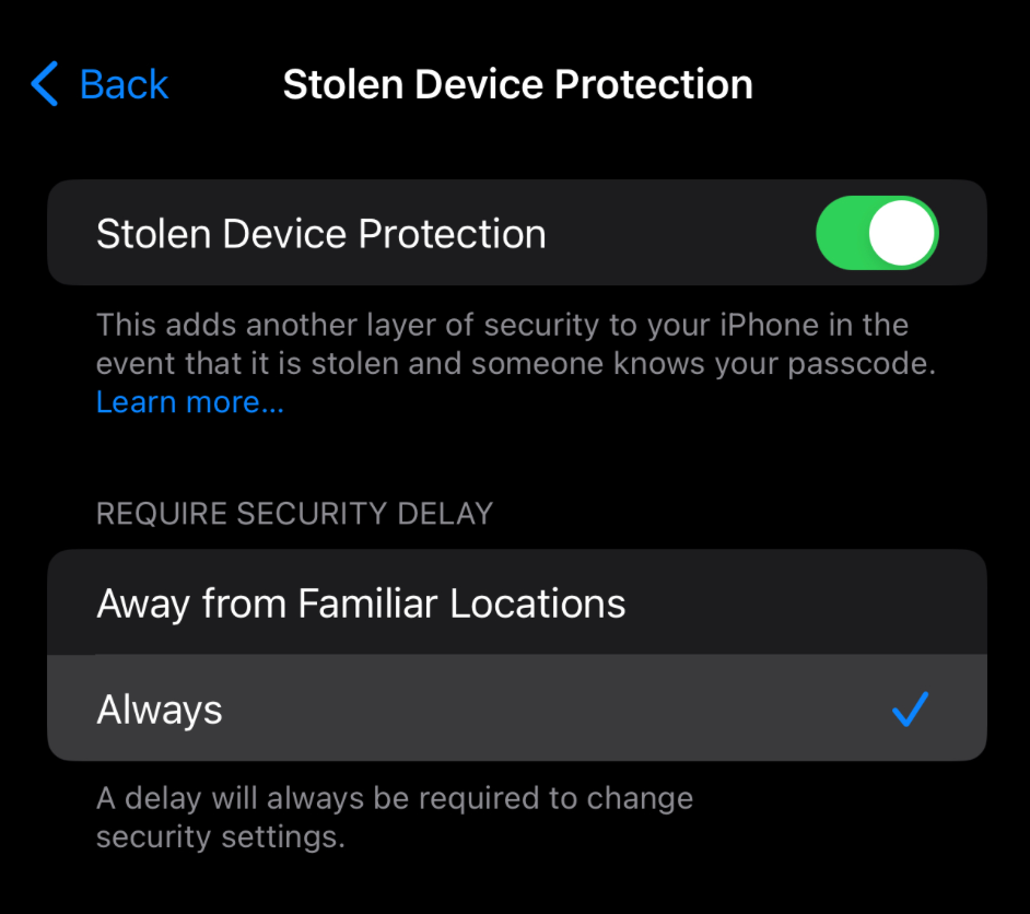 Stolen Device Protection.