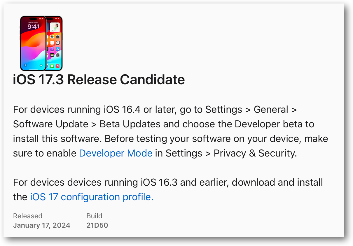 IOS 17.3 Release Candidate.