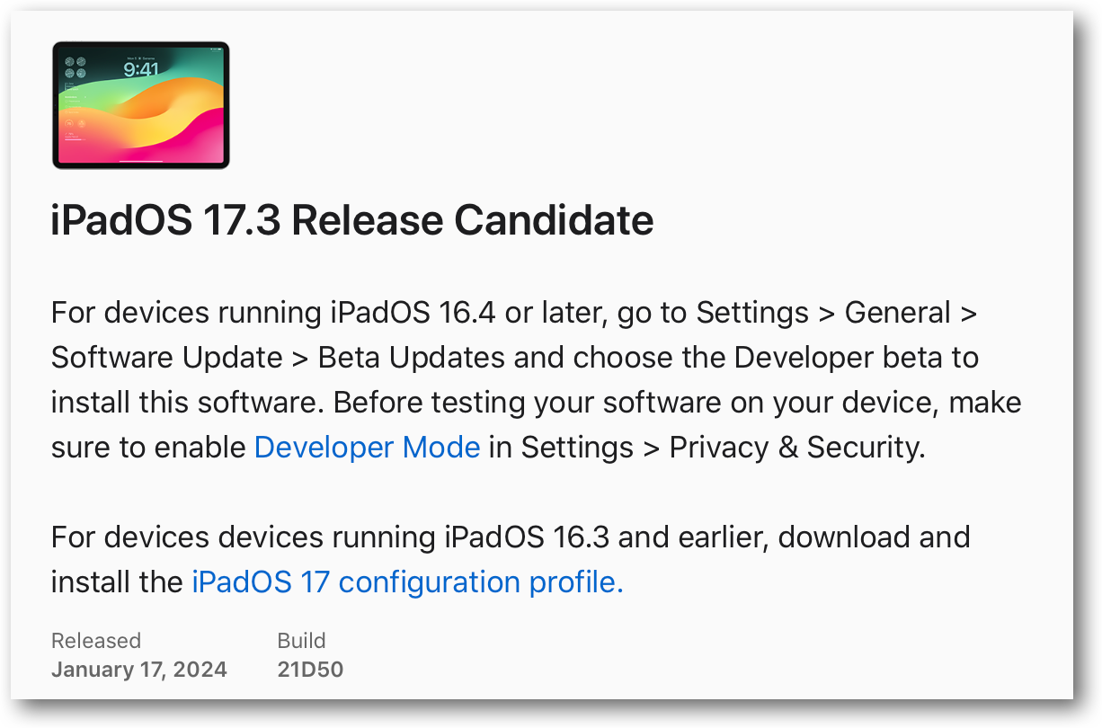 IPadOS 17.3 Release Candidate.