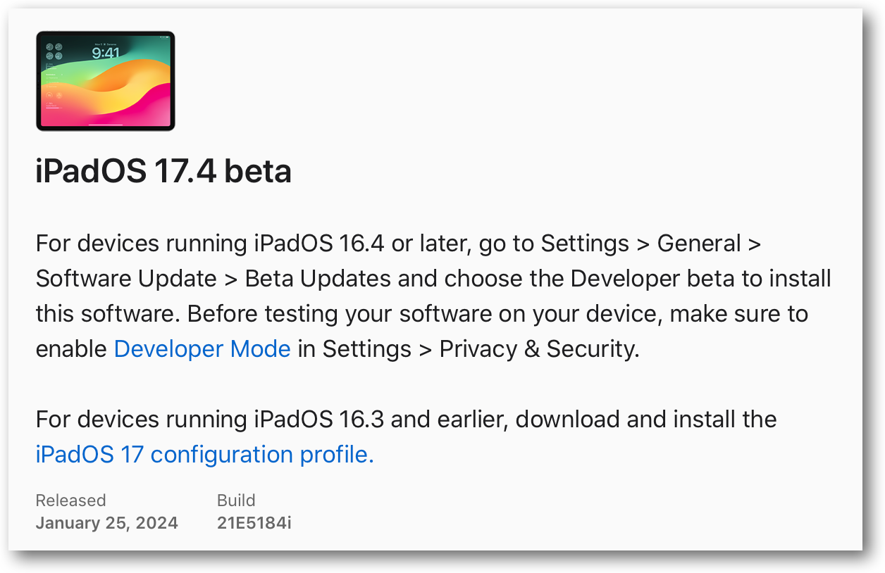 IPadOS 17.4 beta.