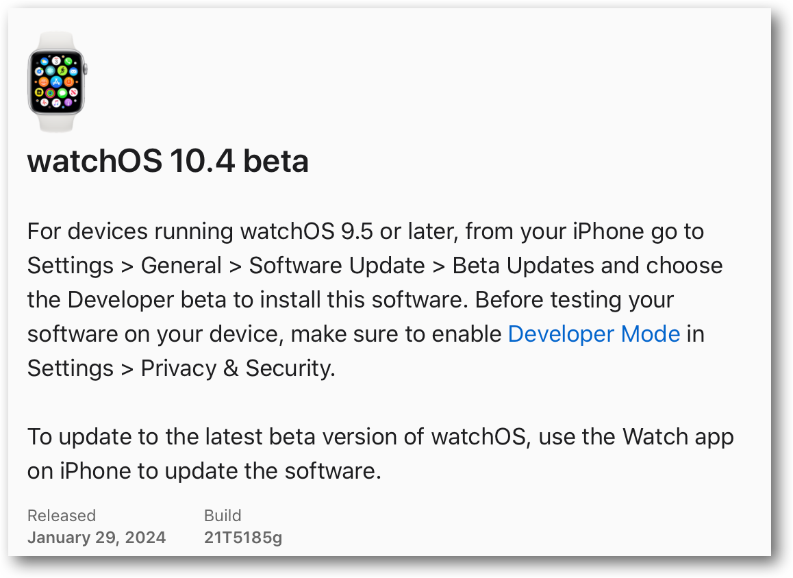 WatchOS 10.4 beta.