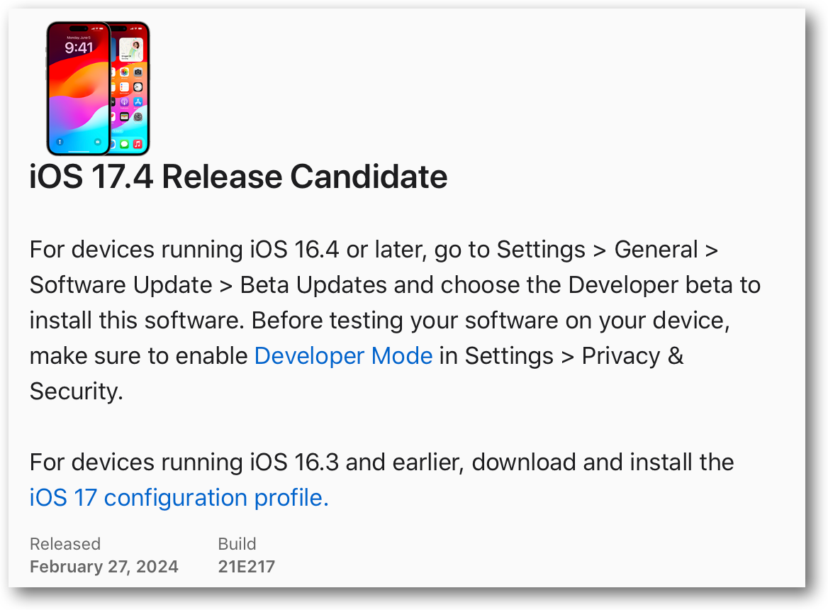 IOS 17.4 Release Candidate.