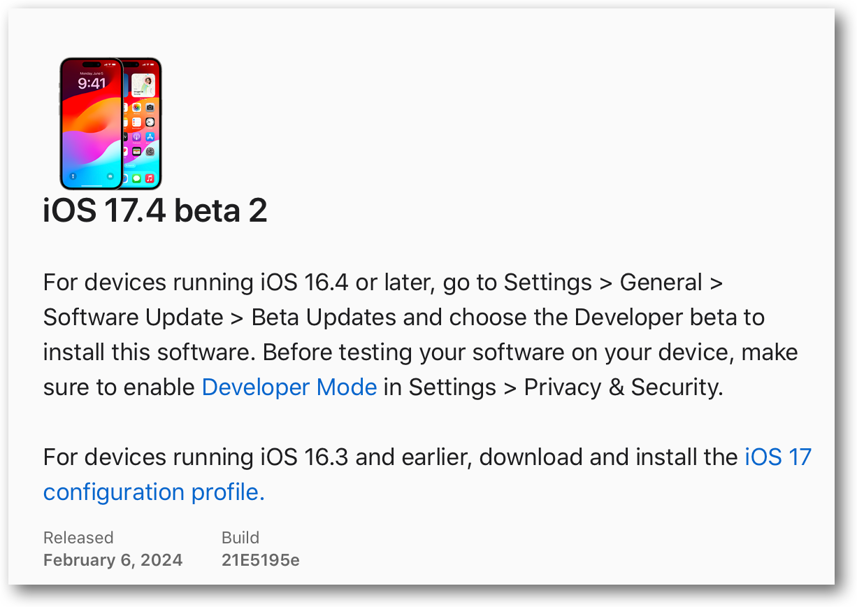 IOS 17.4 beta 2.