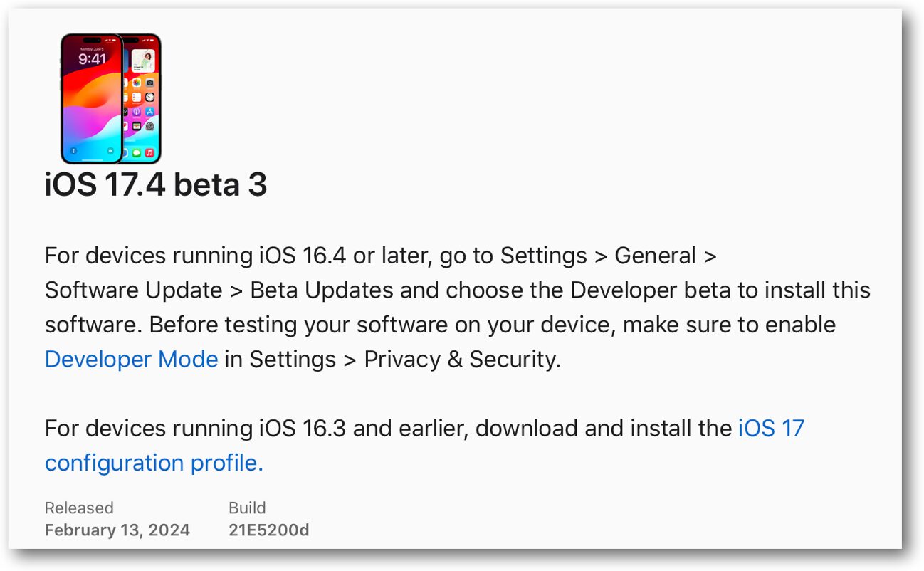 IOS 17.4 beta 3.