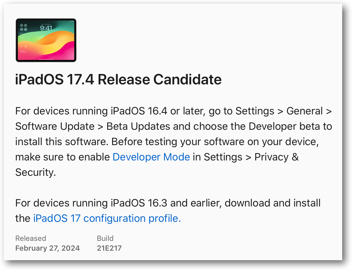 IPadOS 17.4 Release Candidate.