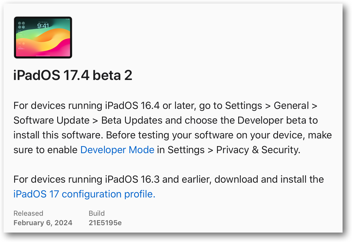 IPadOS 17.4 beta 2.