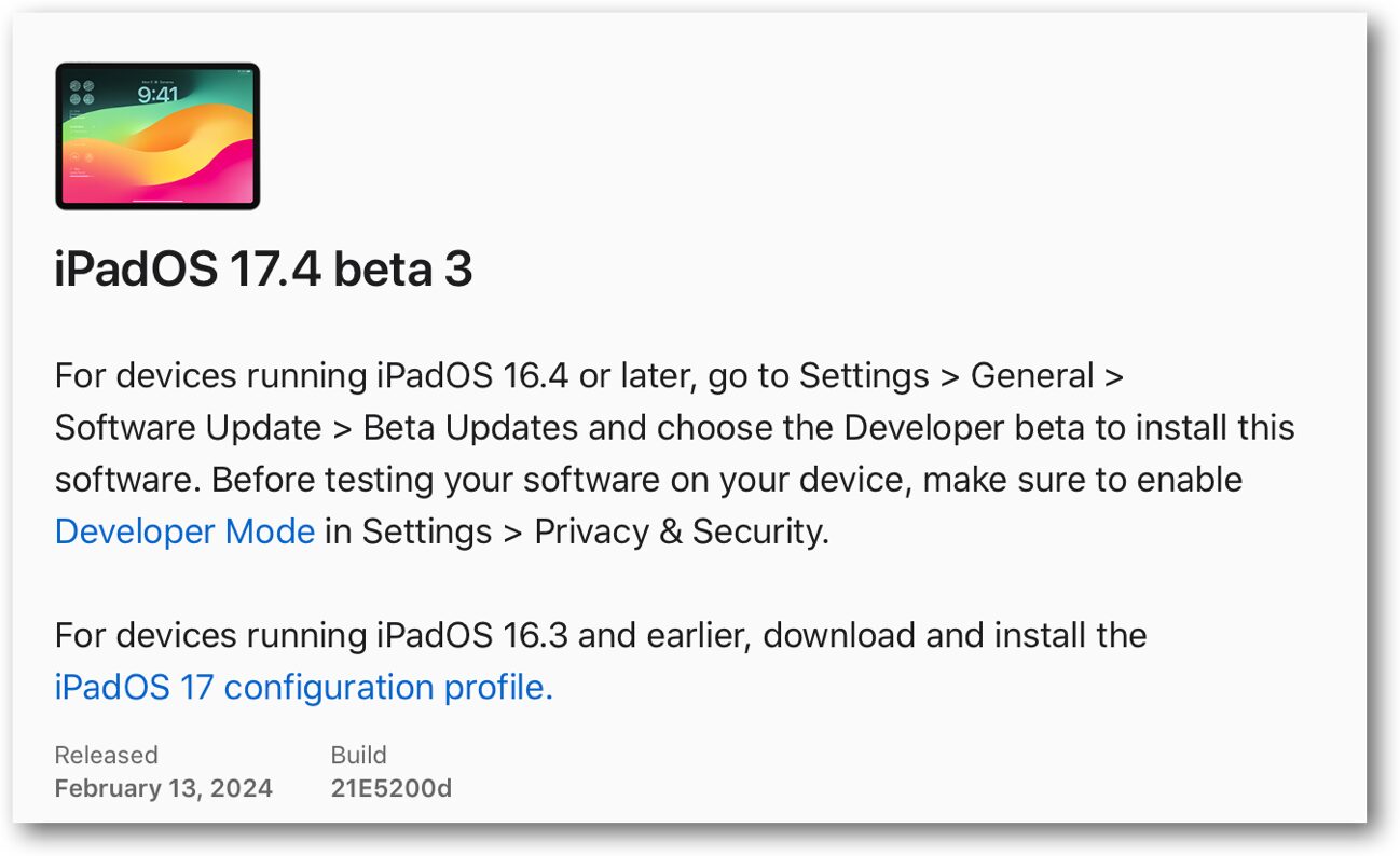IPadOS 17.4 beta 3.