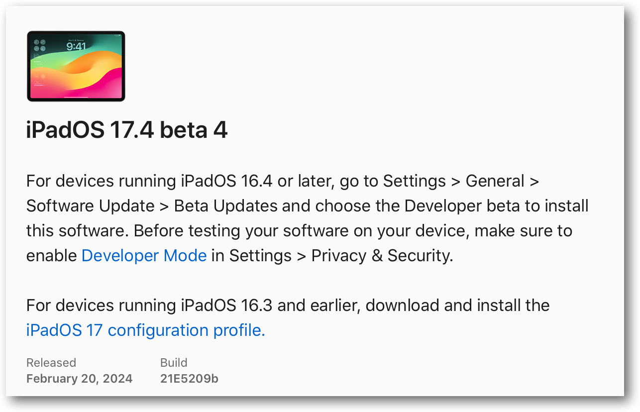 IPadOS 17.4 beta 4.