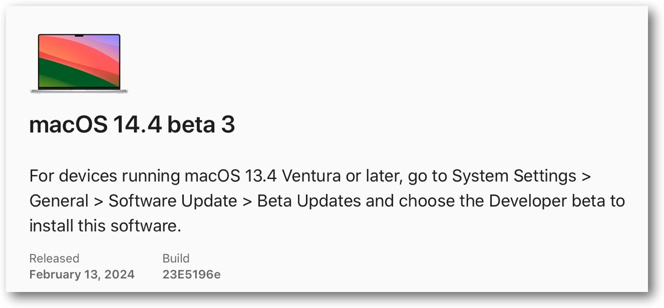 MacOS 14.4 beta 3.