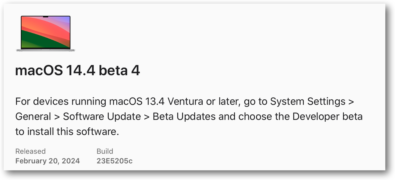 MacOS 14.4 beta 4.