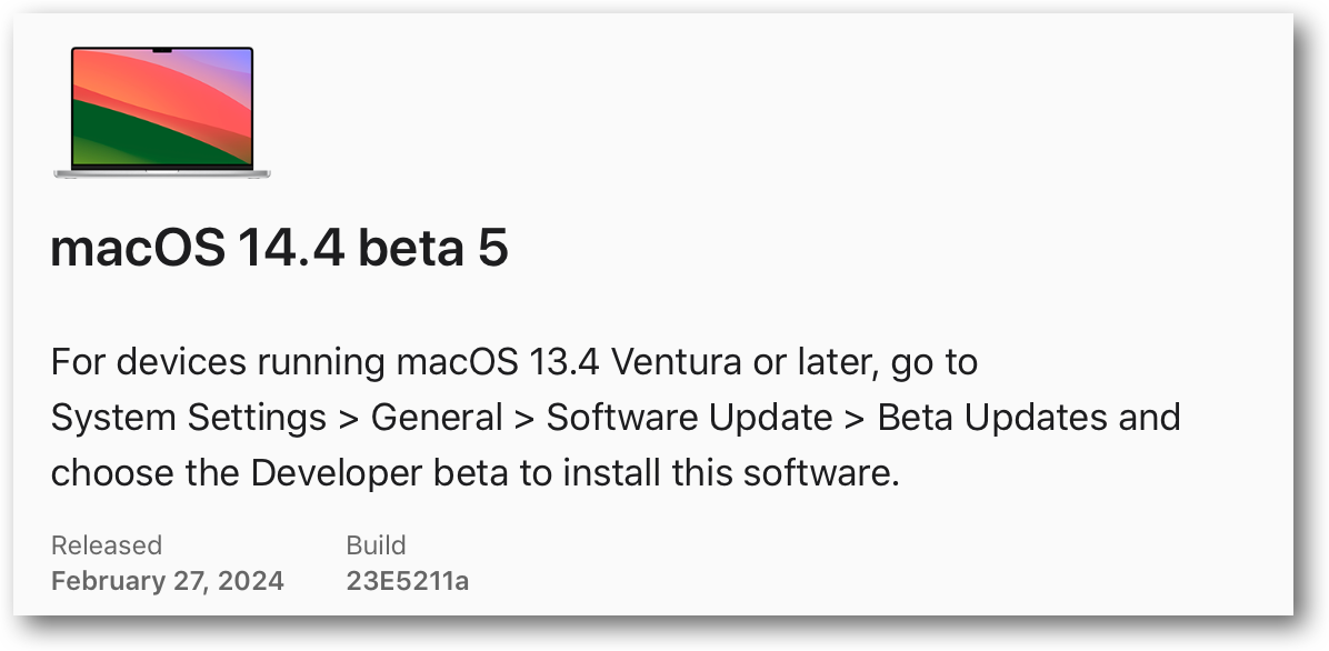 MacOS 14.4 beta 5.