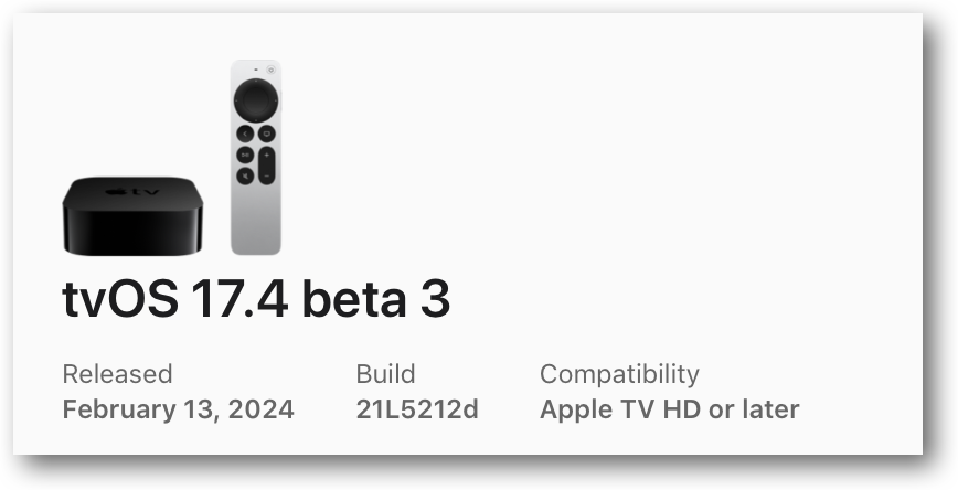 TvOS 17.4 beta 3.