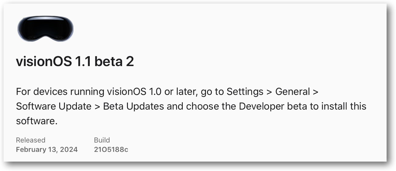 VisionOS 1.1 beta 2.