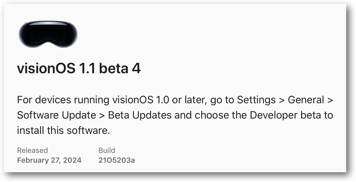 VisionOS 1.1 beta 4.