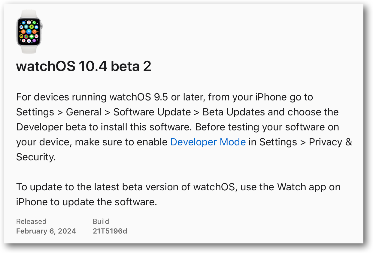 WatchOS 10.4 beta 2.