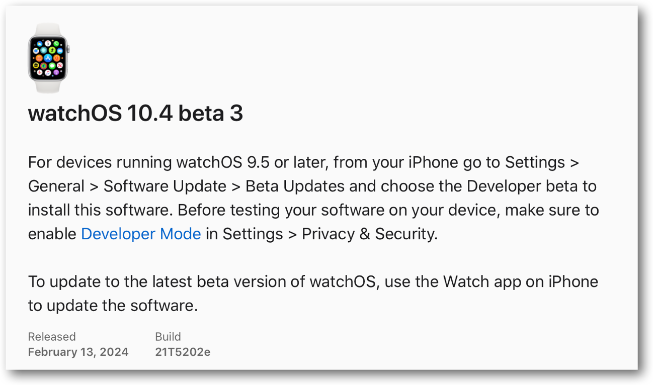 WatchOS 10.4 beta 3.