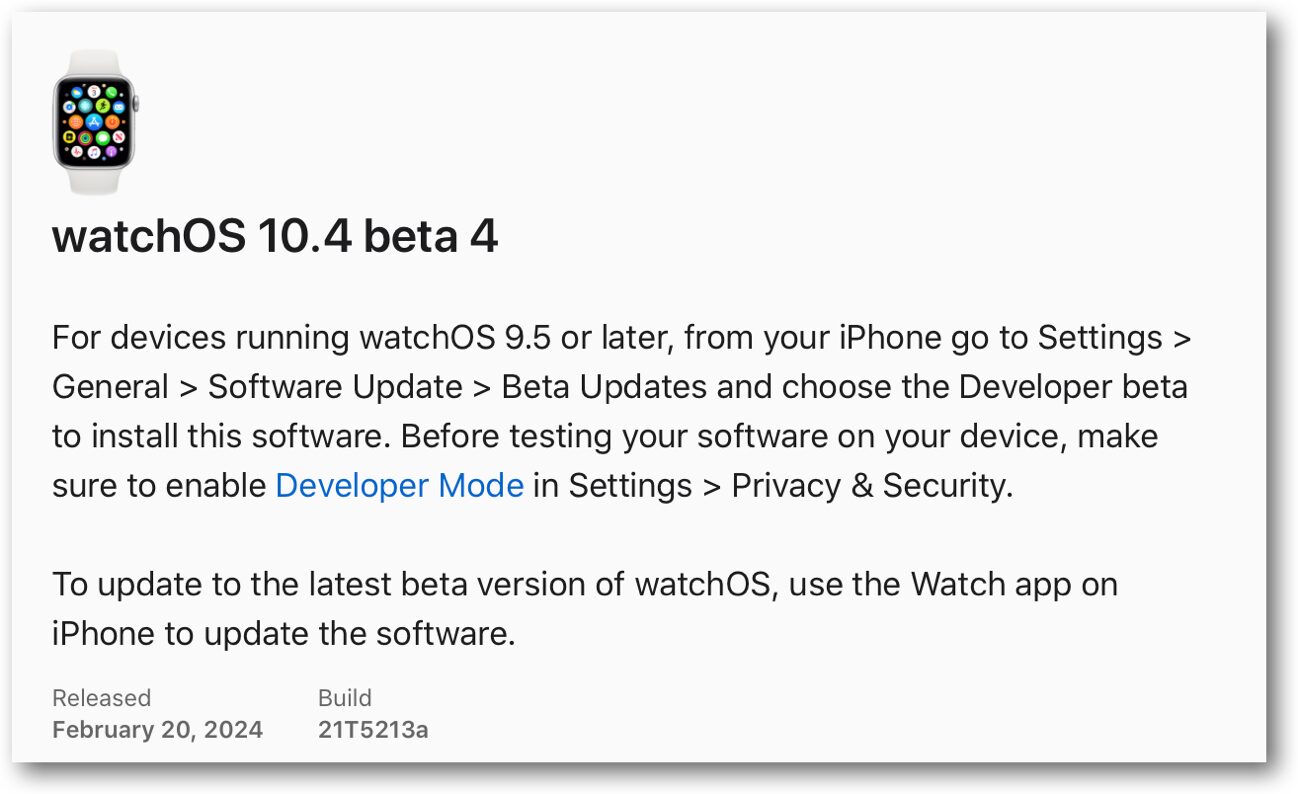 WatchOS 10.4 beta 4.
