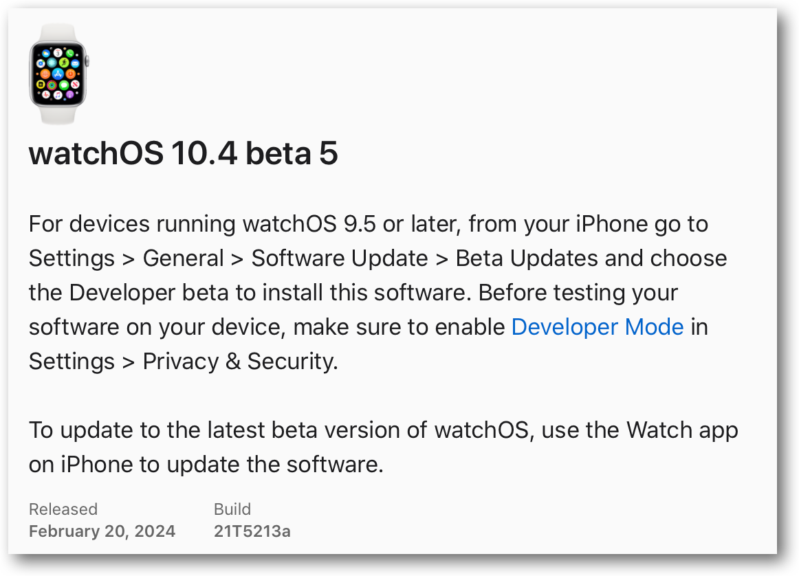 WatchOS 10.4 beta 5.
