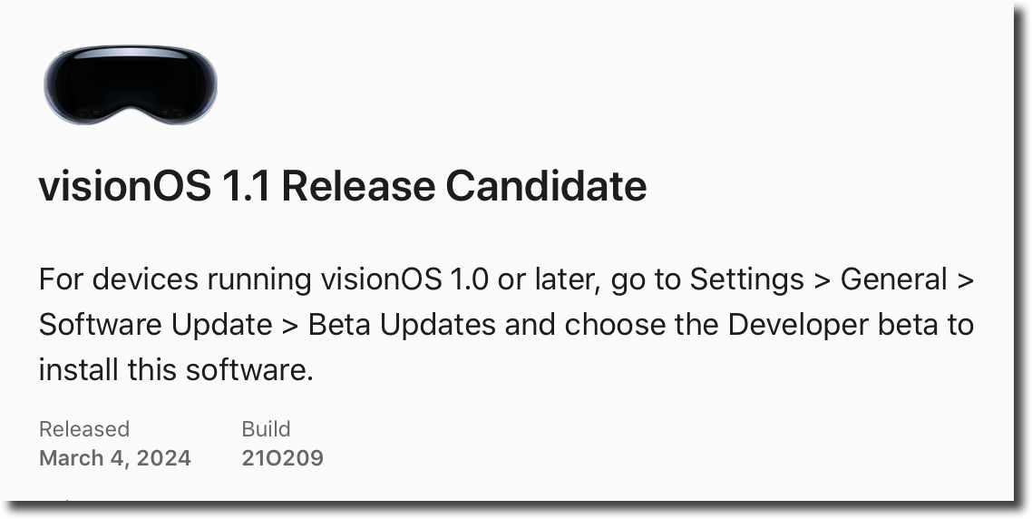 VisionOS 1.1 Release Candidate.