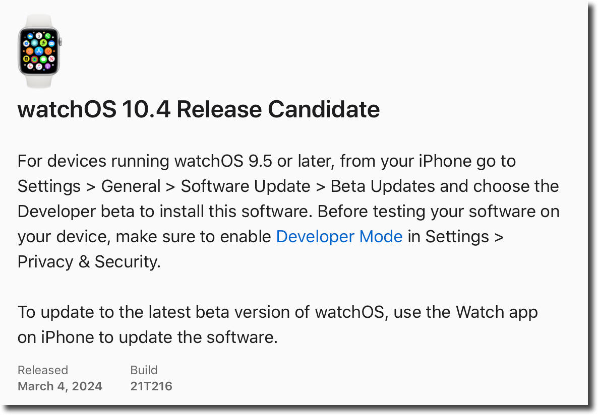 WatchOS 10.4 Release Candidate.