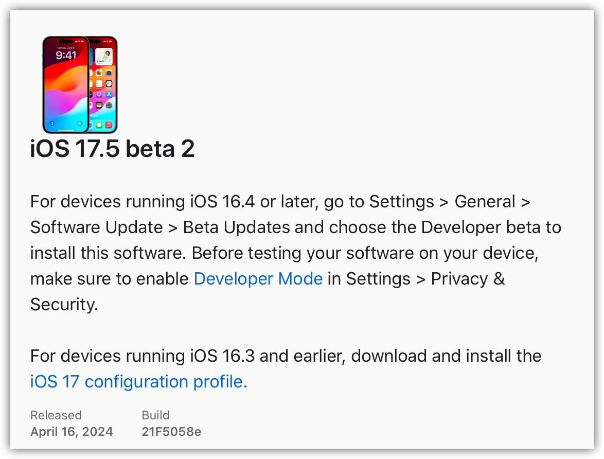 IOS 17.5 beta 2.