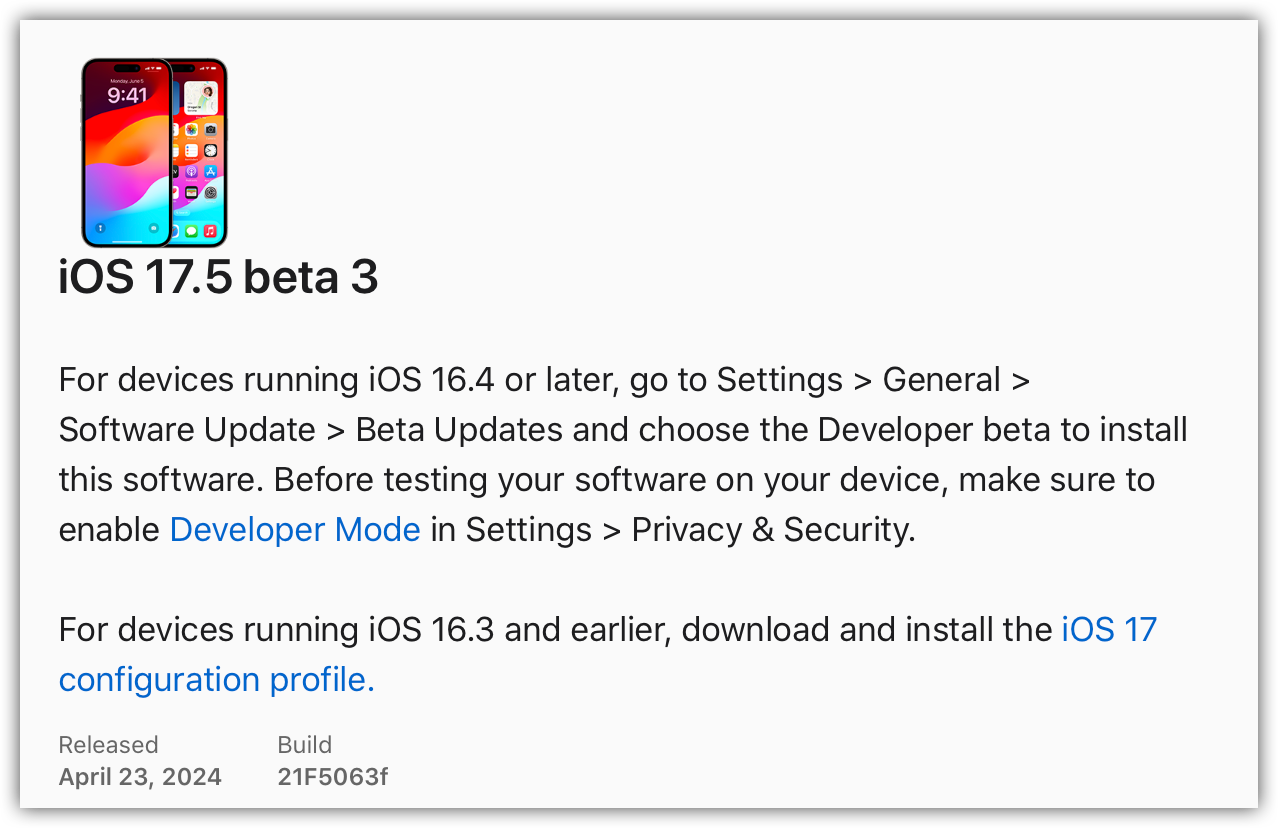 IOS 17.5 beta 3.