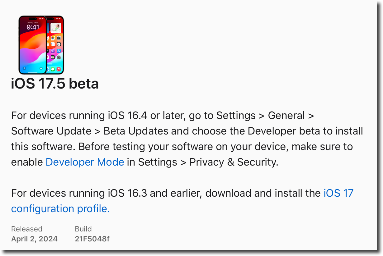 IOS 17.5 beta.