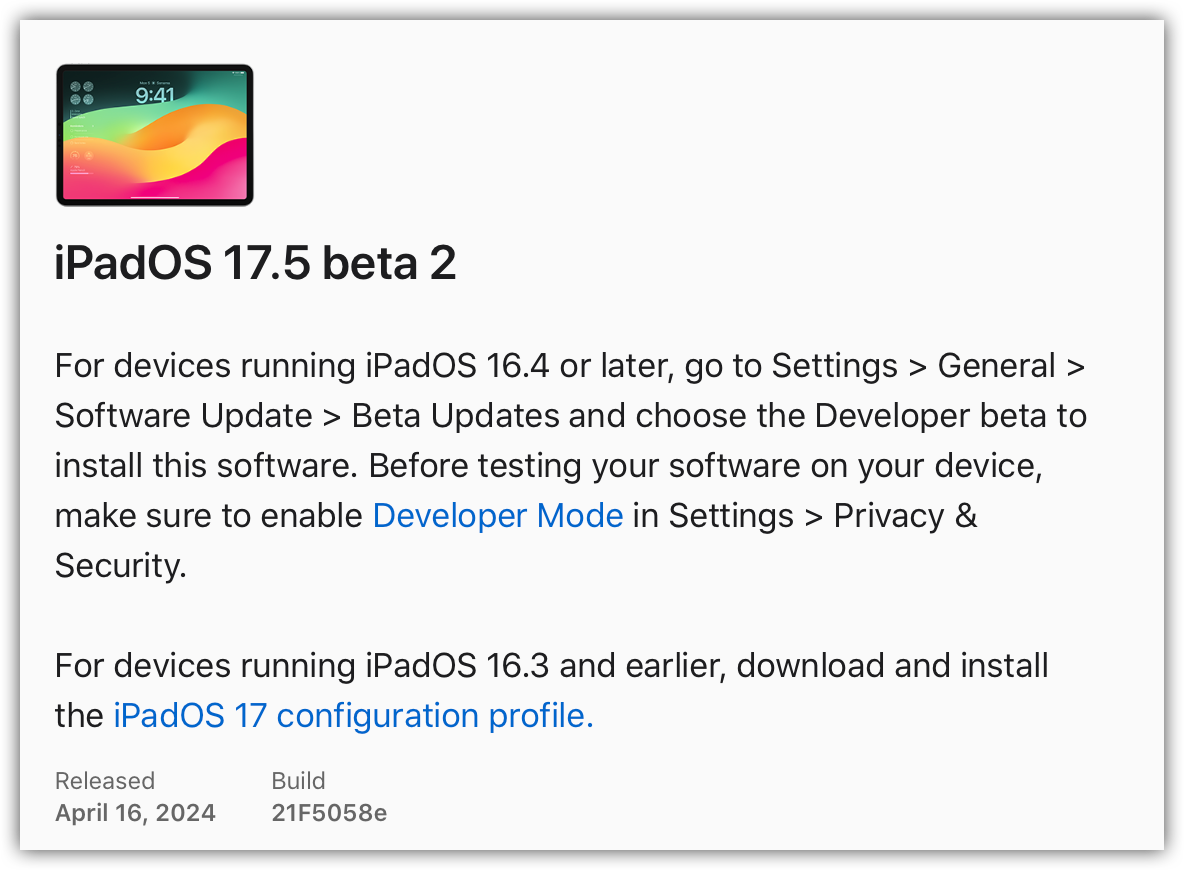IPadOS 17.5 beta 2.