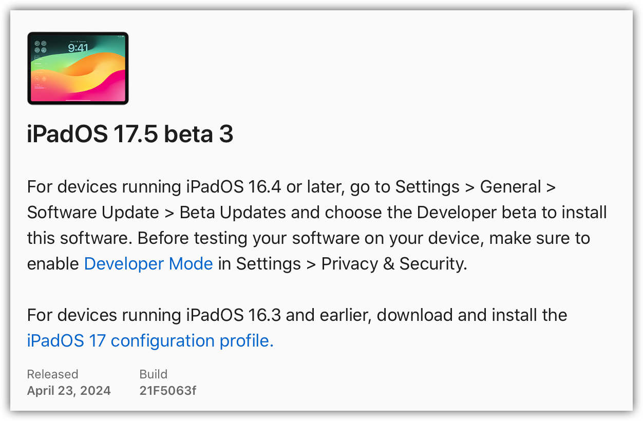 IPadOS 17.5 beta 3.