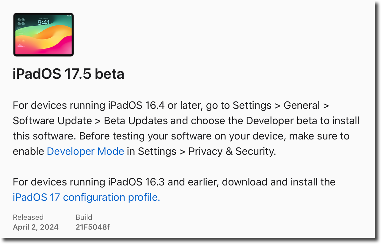IPadOS 17.5 beta.