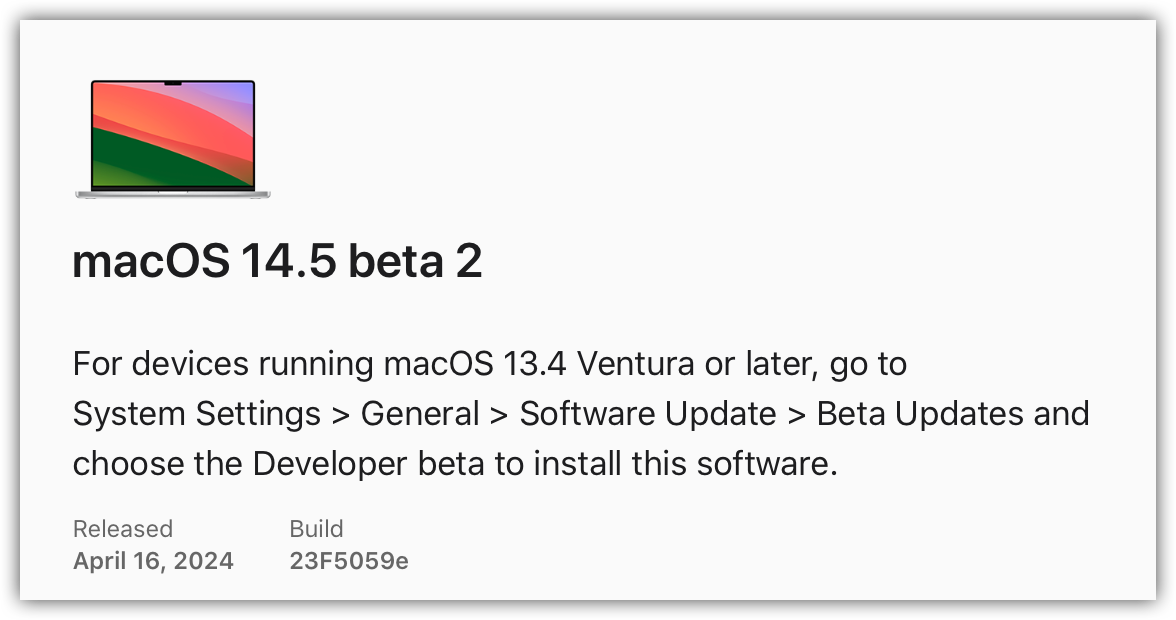 MacOS 14.5 beta 2.