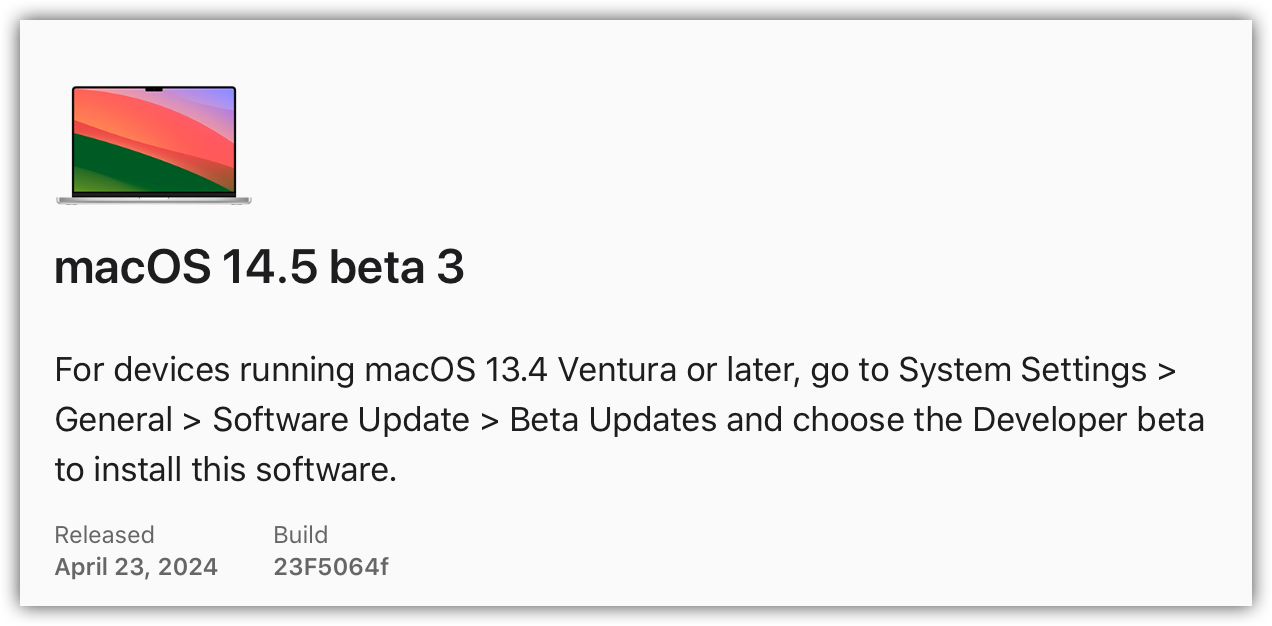 MacOS 14.5 beta 3.