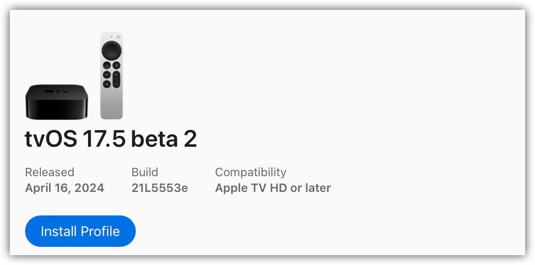 TvOS 17.5 beta 2.
