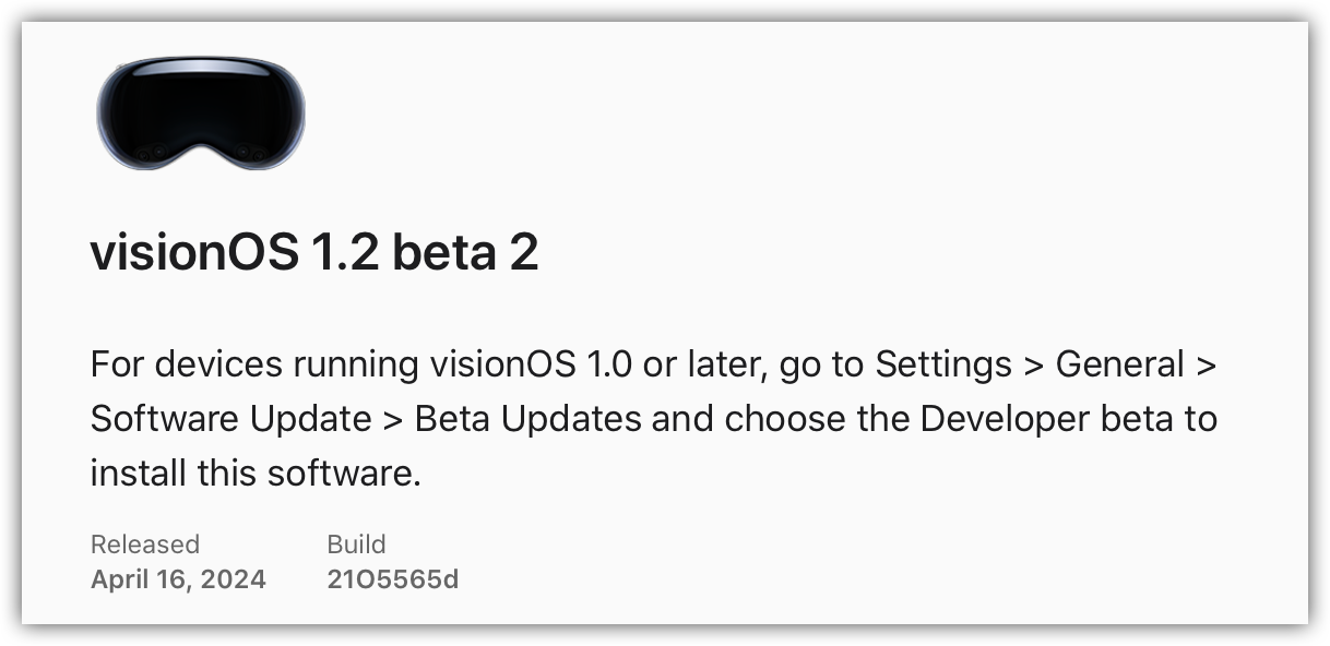 VisionOS 1.2 beta 2.