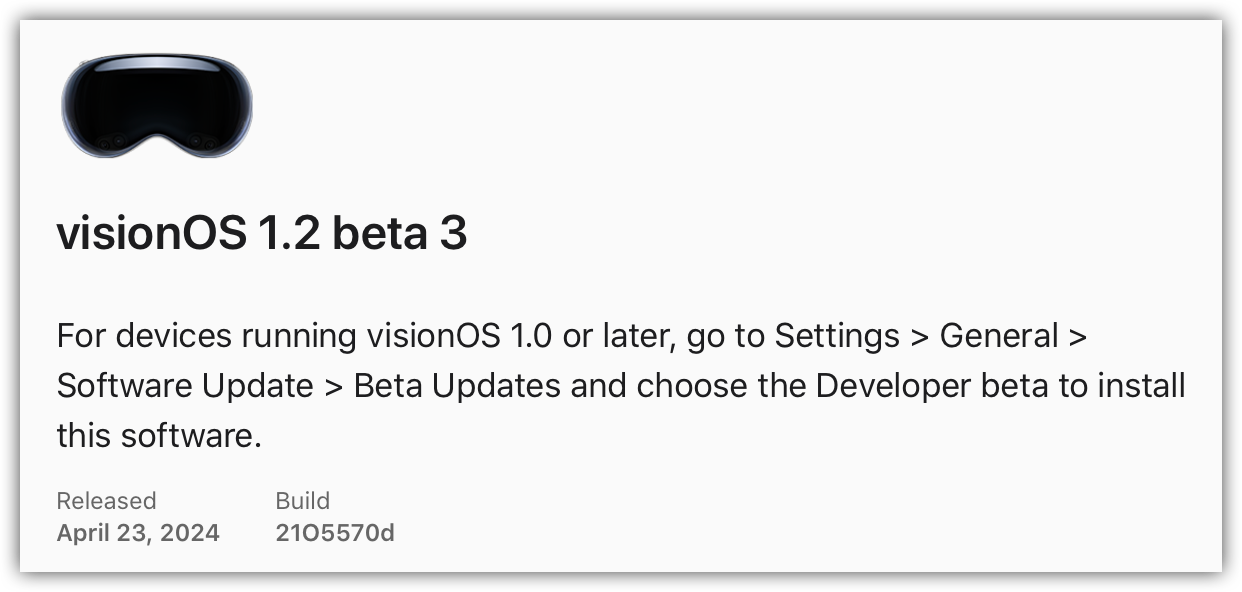 VisionOS 1.2 beta 3.