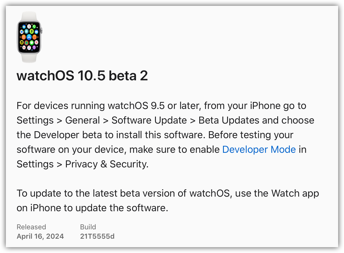 WatchOS 10.5 beta 2.