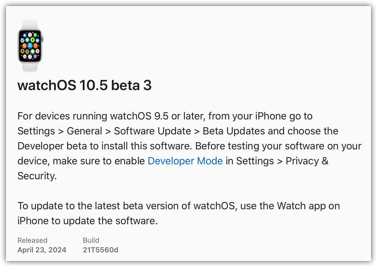 WatchOS 10.5 beta 3.