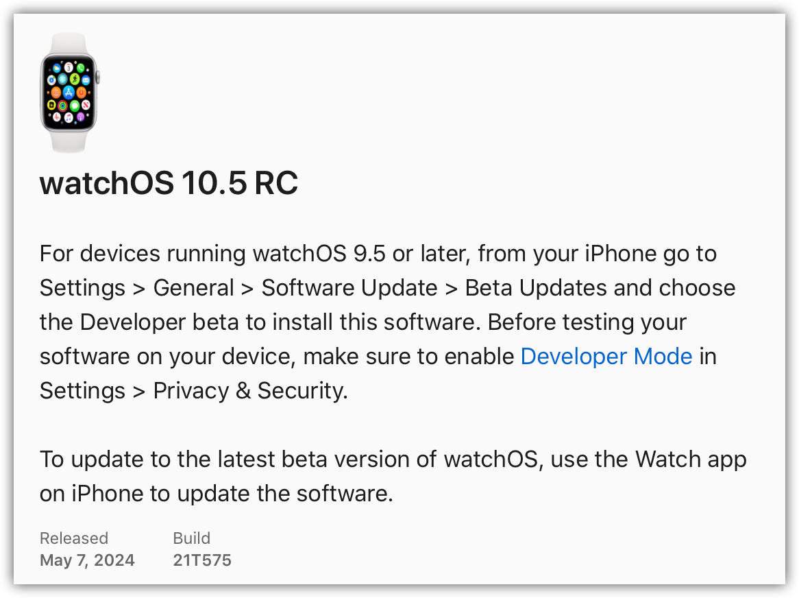 WatchOS 10.5 RC.