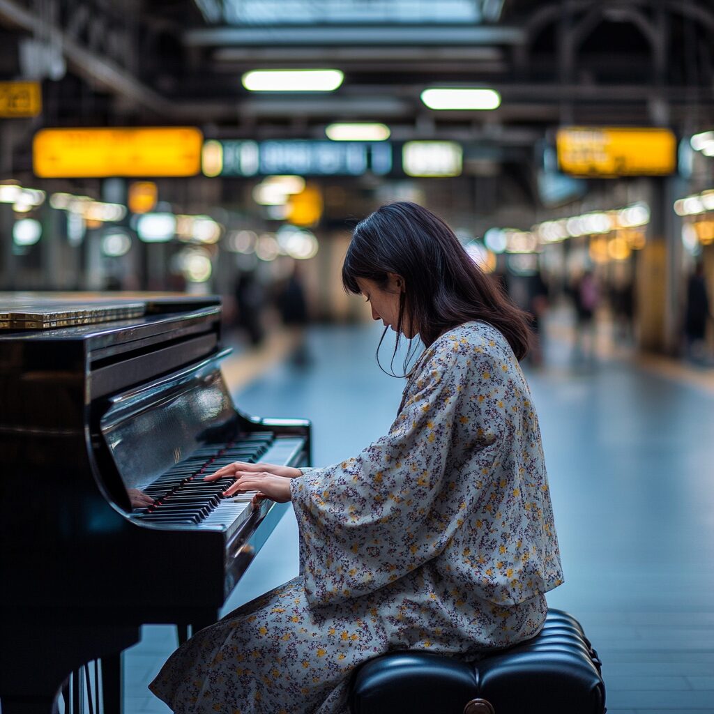 Yoidoreo Wide shot of Japanese woman playing free piano at tr b61d3fa2-9483-4ad8-a58b-411a260ed815 2.